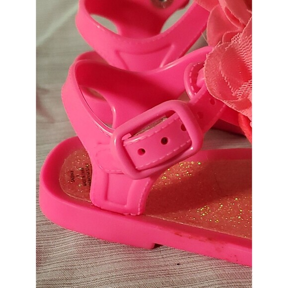 Baby Girl Hot Pink Jelly Sandals W/Flower (Size 3) Spring/Summer/Easter/Beach - Picture 6 of 16